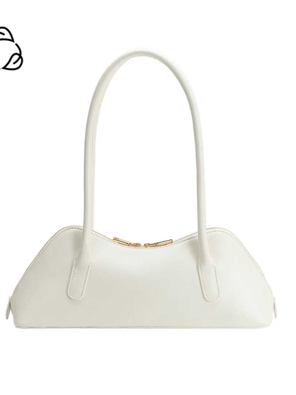 Melie Bianco White Vegan Shoulder Bag With Gold Hardware